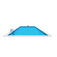 illustration of a clean swimming pool with blue water, metal ladder, and flat white background. Simple summer recreation concept in minimal style vector