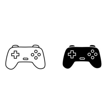 Black and outline icons of game controllers. Simple flat design for gaming, esports, and technology-related user interface or mobile app elements vector
