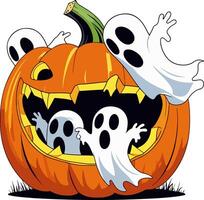 Cute halloween ghosts and a smiling jack-o-lantern vector