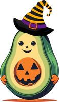 Cute avocado character wearing a witch hat ready for Halloween vector