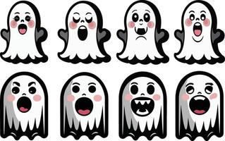 Cute halloween ghost characters set with different screaming expressions vector