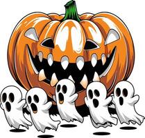 Spooky stencil ghosts exiting a very large jack-o-lantern's mouth vector