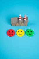 Factory building and satisfaction ratings. Good business performance and investment climate. Efficient management, corporate transparency, and sustainable production. Business stability photo