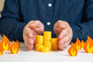 Protecting savings from crisis and inflation. Personal finance planning, diversification. Protect savings during inflation or economic downturns. photo