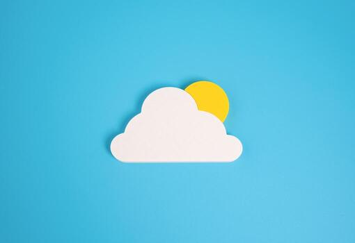 Sun behind the cloud, minimalistic concept. Weather, partly cloudy. Changing weather, partly sunny forecasts, or metaphorical uncertainty. Mood swings, unpredictable outcomes photo