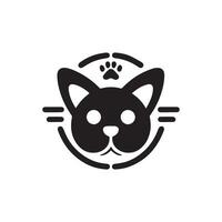 Minimalist Cat Head with Paw Print Logo Design in Black and White Silhouette simple cat logo silhouette style Features cat vector