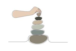 Simple hand-drawn rock balancing single line drawing isolated on white background. vector