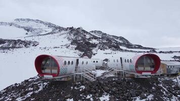 Snowy LeapRus refuge on the slopes of Elbrus mountain, Caucasus video
