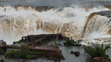 Aerial view of Iguazu Falls on the border of Argentina with heavy spray rising video