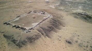 Aerial view of fortified Ayaz-Kala standing on eroded desert plateau video