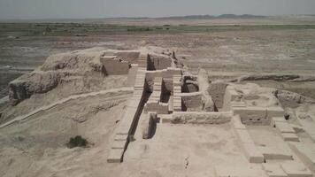 Central staircase and palace ruins at ancient Toprak-Kala site video