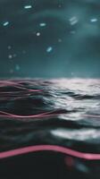 Abstract Dark Water Surface with Pink Lines and Glowing Particles. A mesmerizing image perfect for backgrounds or artistic projects. photo