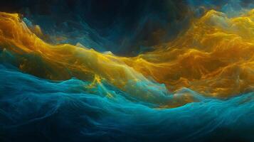 Abstract Landscape of Golden and Teal Waves A Digital Art Creation. photo
