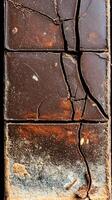 Close Up of Cracked Dark Chocolate Bar, Detailed Texture. photo
