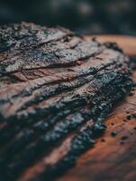 Close Up of Delicious Smoked Brisket, Sliced and Ready to Serve. photo