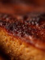 Close Up of a Delicious Baked Caramel Cake with Crumbly Texture. photo