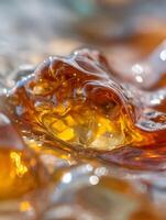 Amber Liquid Abstract Close Up of Flowing, Shimmering Texture. photo
