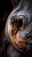 Intricate Wood Grain Patterns Close Up of a Tree Trunk's Knotted Texture. photo