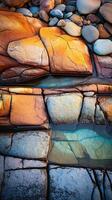 Abstract Rock Formation with Water Flowing Through Cracks Colorful Stone Texture. photo