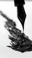 Fountain Pen Ink Flowing onto Paper, Close Up Detail. A dramatic image showcasing the artistry of ink and writing. photo