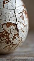 Close up of a Cracked and Aged Egg Shell, Texture and Detail. photo