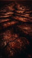 Abstract Close Up of Cracked Earth Texture, Dark Red and Brown Tones. photo