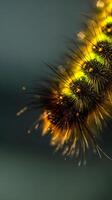 Close Up of a Colorful Caterpillar with Striking Hairs. A Detailed Macro Photograph of an Insect. photo