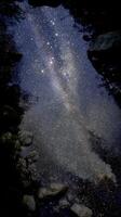 Night Sky Reflected in a Rocky Stream. A mesmerizing image of the Milky Way galaxy mirrored in calm water. photo