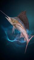 A Striking Sailfish in an Abstract Underwater Setting. photo