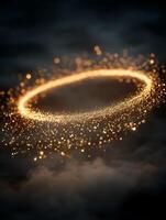 Golden Sparkles and Glittering Dust Trail Forming a Circular Frame. photo