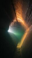 Underwater Stone Passage Light Beams Through Sunken Structure. photo