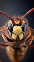 Extreme close up of a hornet's face, showcasing intricate details and textures. photo