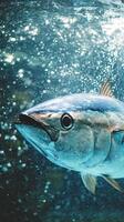 Underwater close up of a Tuna fish swimming in the ocean. photo