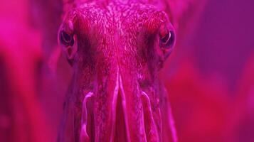 Close up of a Cuttlefish with Pink Lighting, Aquatic Life Portrait. photo