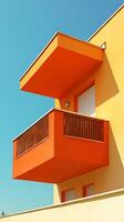 Modern Orange Balcony Design Against a Blue Sky Architectural Photography. photo