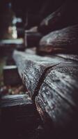 Close Up of a Cracked Wooden Log, Rustic Texture and Natural Details. photo