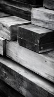 Stacked Timber A Close Up of Rough Hewn Lumber. photo