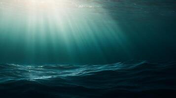 Underwater Scene Sunbeams Illuminate Ocean Waves. photo