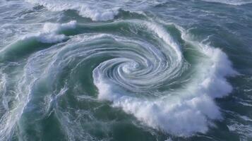 Aerial View of Ocean Waves Forming a Stunning Vortex. photo