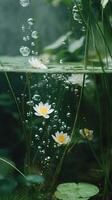 Water Lily Flowers Under Water with Bubbles A Serene Aquatic Scene. photo