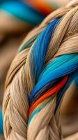 Abstract Close Up of Intertwined Colorful Threads and Fibers. photo