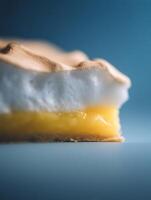 Close Up of Lemon Meringue Pie, Creamy Texture and Vibrant Yellow Filling. photo