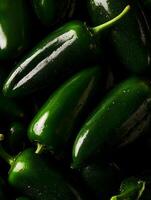 Close Up of Fresh, Juicy Jalapeno Peppers. A vibrant image perfect for food blogs, recipes, and culinary projects. photo