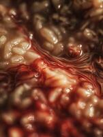 Abstract Close Up of Swirling Red and Beige Hues, Reminiscent of Fluid Art. photo
