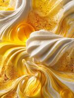 Abstract Swirls of Cream and Honey A Close Up Study of Texture and Color. photo