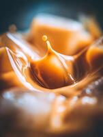 Close up of Caramel Splash Abstract Texture and Delicious Detail. photo