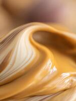 Abstract Swirls of Caramel and Cream A Close Up of Creamy Texture. photo