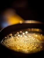 Abstract Golden Bokeh Background Shimmering Lights and Bubbles. photo