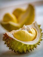 Close up of Durian Fruit, Exotic Tropical Food. photo