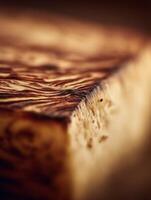 Close up of a Burnt Edge Showing Texture and Color Variations. A Detailed Macro Photograph of a Brown Surface. photo